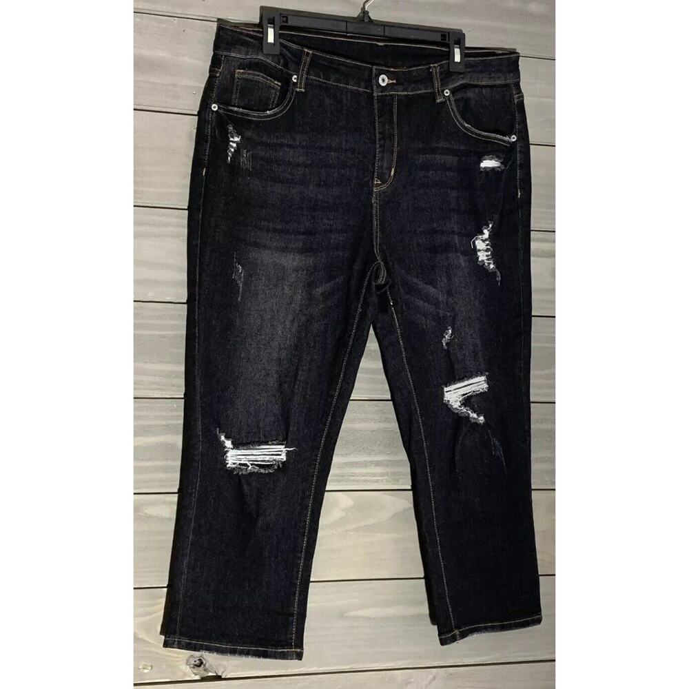 Womens Cropped Ankle Jeans Size XL Distressed 35 Waist